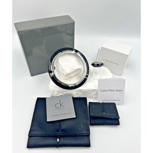 Calvin Klein Jeans Two Tone Black/Silver Bracelet Sz S with Matching Ring SZ 6..